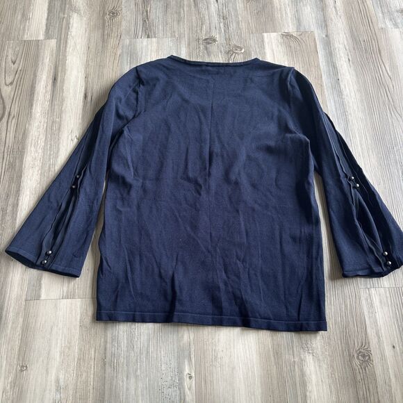 Vintage Esprit Long Sleeved Blue Viscose Top With Button Sleeve Detail Small - Picture 12 of 12